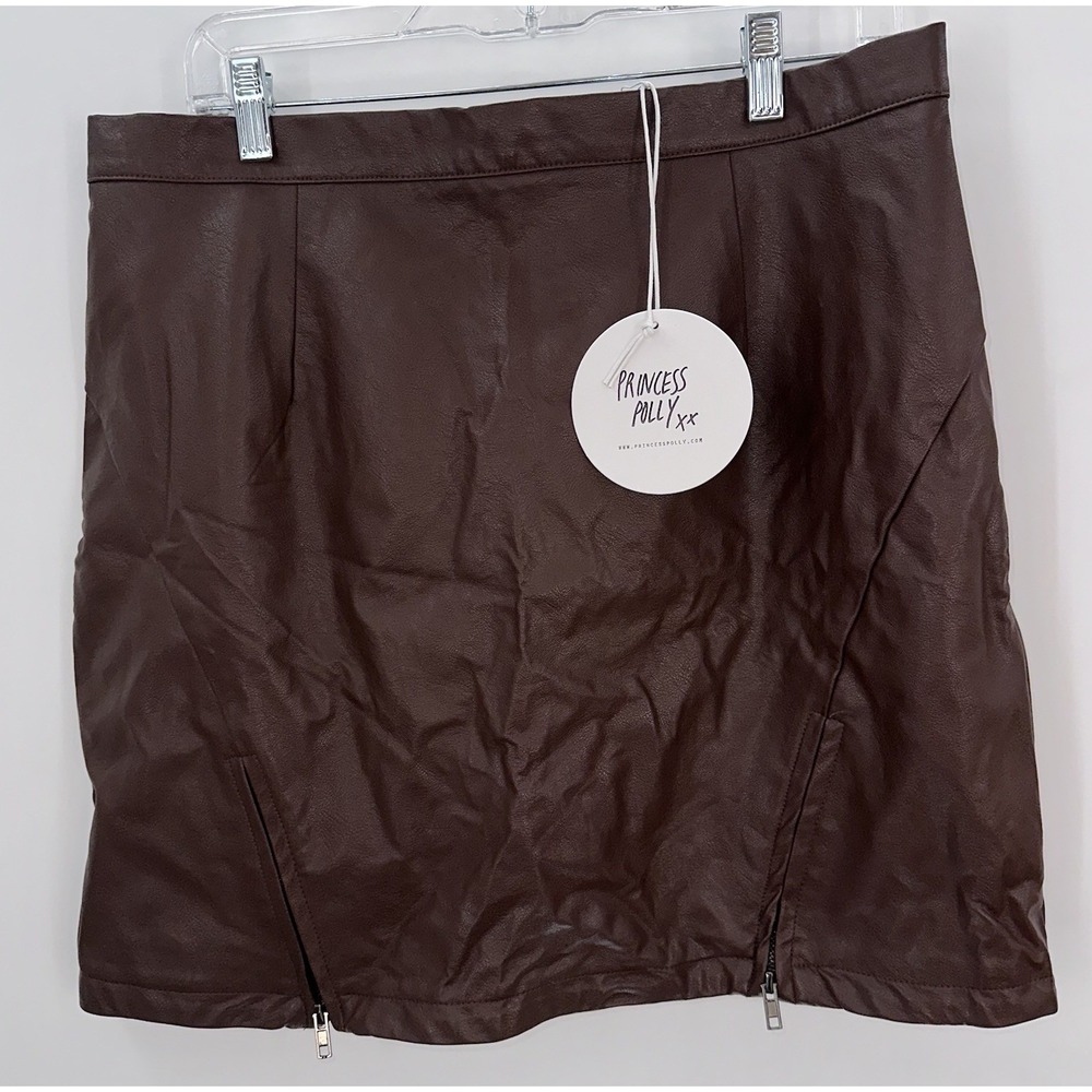 Princess Polly‎ Lucas Faux Leather Mini Skirt Brown Women's 12 New
